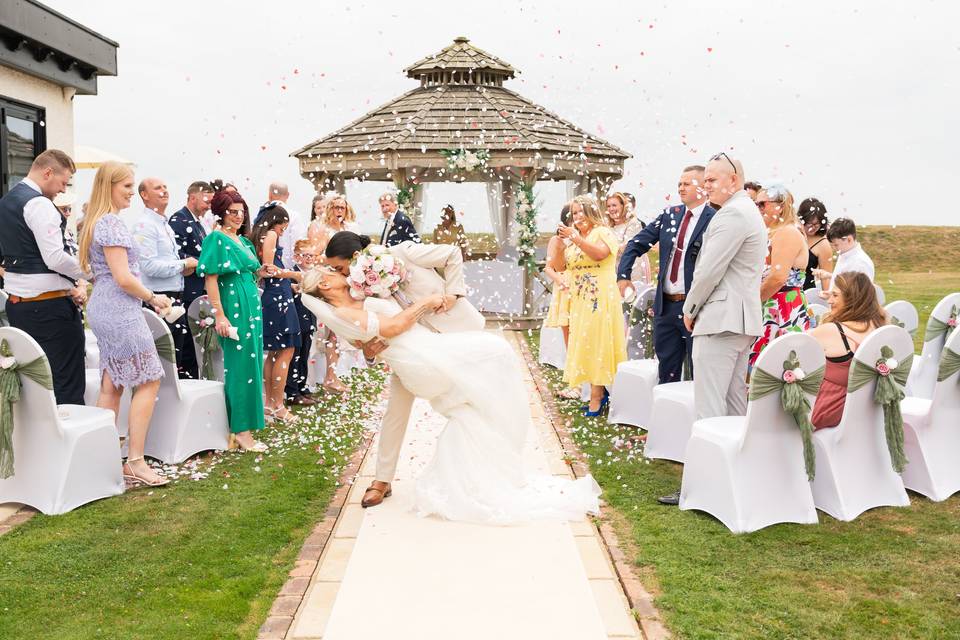 Two brides, confetti