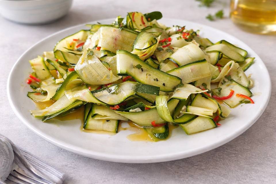 Courgette ribbons with chilli