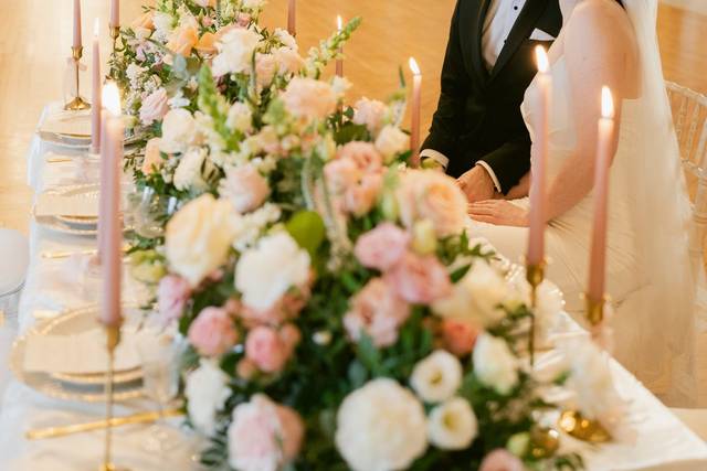 Floral garland on table
