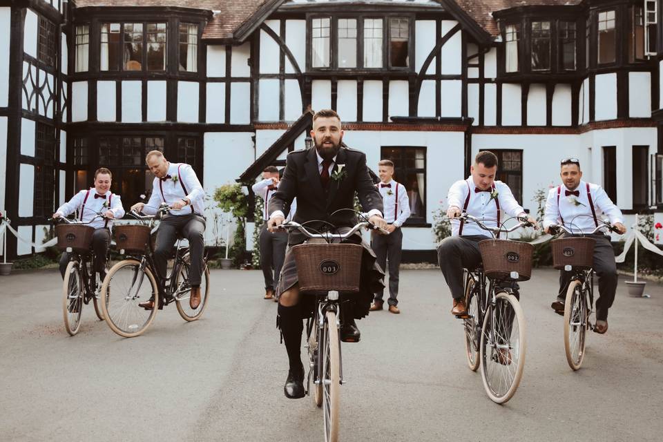 Wedding party on bicycles